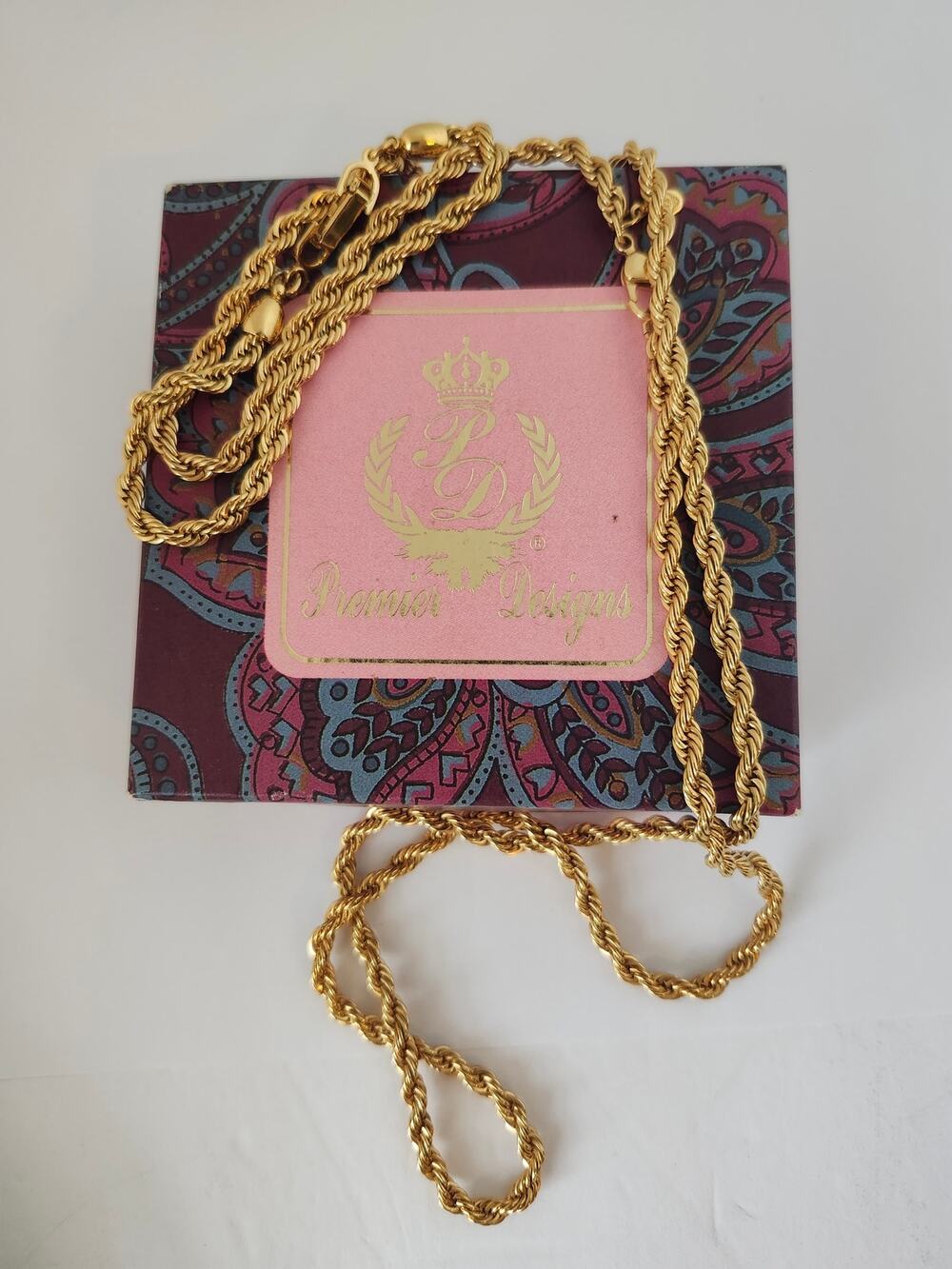 Premier Designs Signed VTG Gold Tone Rope Chain Necklace 16" & 3" Bracelet